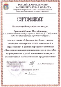 Сертификат семинарСТЕМ 2018
